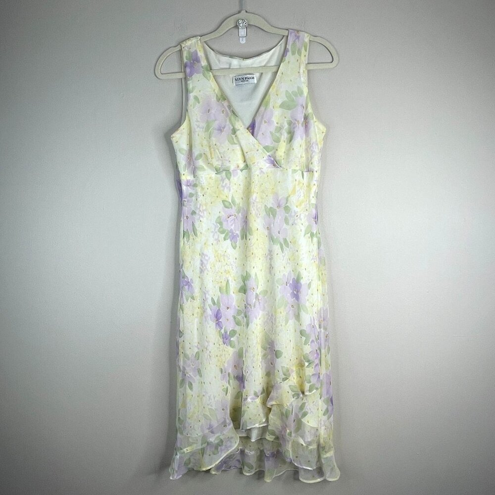 Alyn Paige Vintage Y2K Dress Medium Cottagecore Floral Bias‎ Cut Ruffle Hem